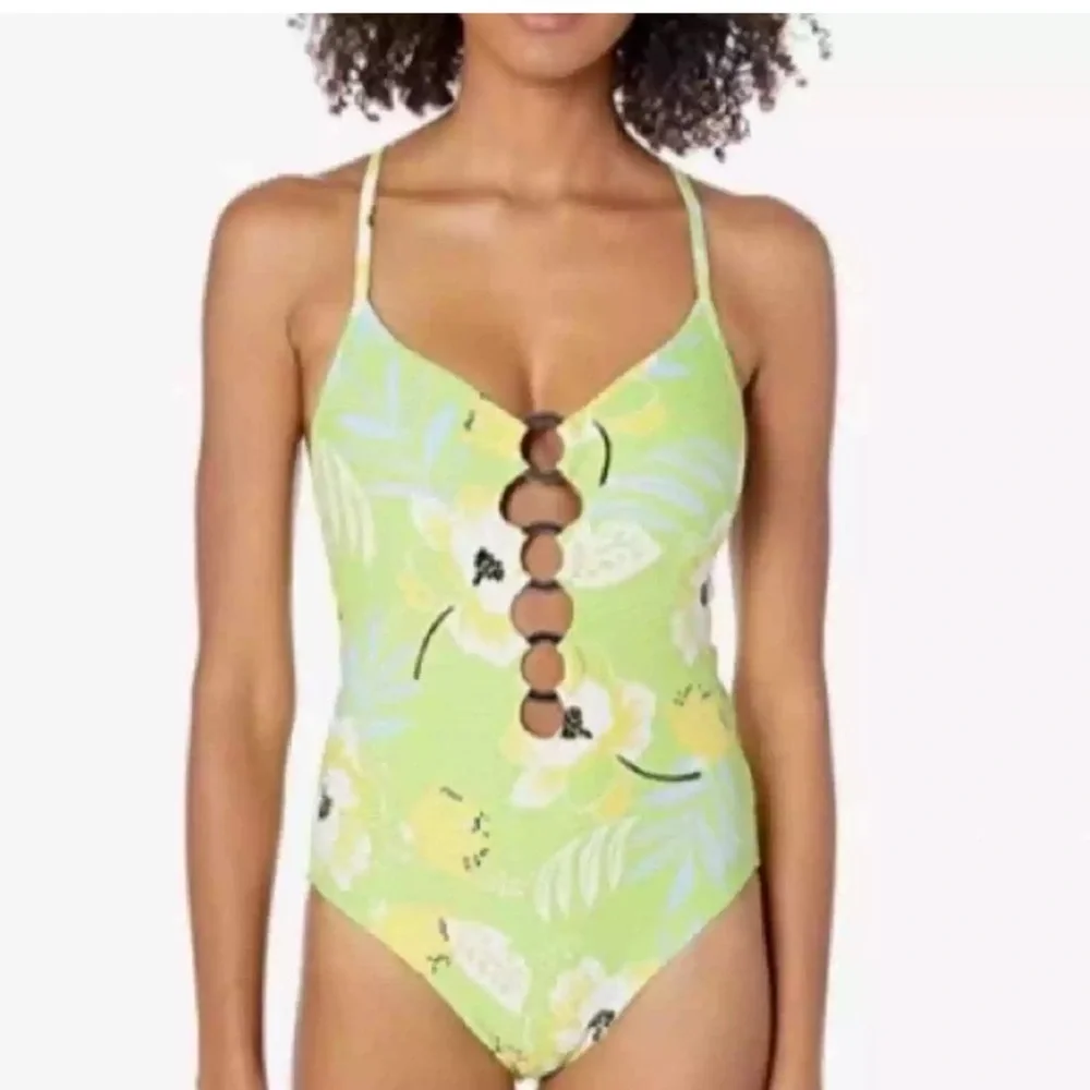 NWOT Seafolly Ring Front Maillot On Vacation Limeade Floral One Piece Swimsuit